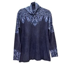 Soft Surroundings Blue Paisley Cowl Neck Top Women’s Small Long Sleeve Boho‎